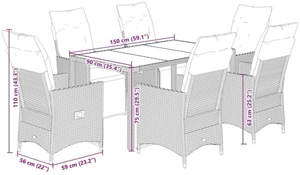 vidaXL 7-tlg. Garten-Bistro-Set mit Kissen Grau Poly Rattan 3276896 Bild 7