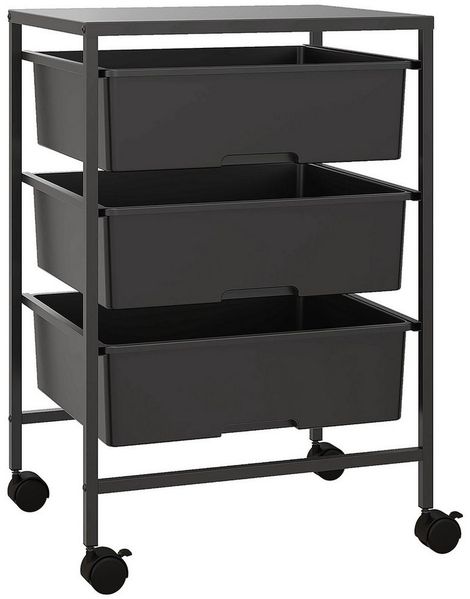 HOMCOM Servierwagen mit Rädern, 3-Lagerkörben und Stahlrahmen, (Rollwagen, 1 St, Aufbewahrungswagen), für Küche, Wohnzimmer, 40,8 x 33,5 x 60,5 cm, Schwarz