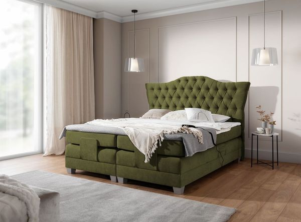 Boxspringbett Elektrisch Bett FAUSTO 200x200cm in Stoff Wind Grün