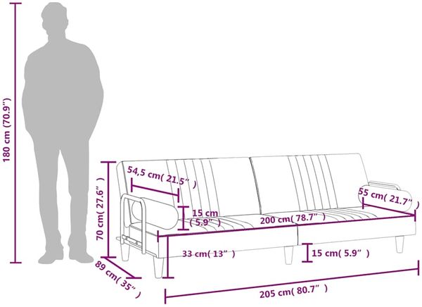 vidaXL Schlafsofa mit Armlehnen Gelb Samt 351899 Bild 12