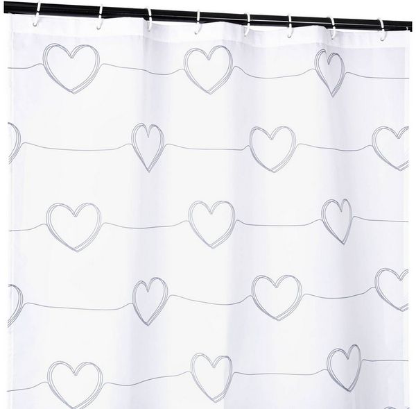 ANRO Duschvorhang FASTY Herzen Anti-Schimmel Polyester Badezimmervorhang Bad-Stoff Breite 240 cm (Packung, 1-tlg, Duschvorhang inkl. Aufhängeringe), robuster Vorhang Stangenaufhängung 240x200 cm Minimal Romance Schwarz