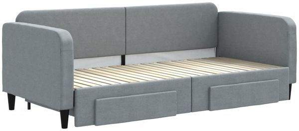 vidaXL Tagesbett Ausziehbar mit Schubladen Hellgrau 90x200 cm Stoff 3196852 Bild 3