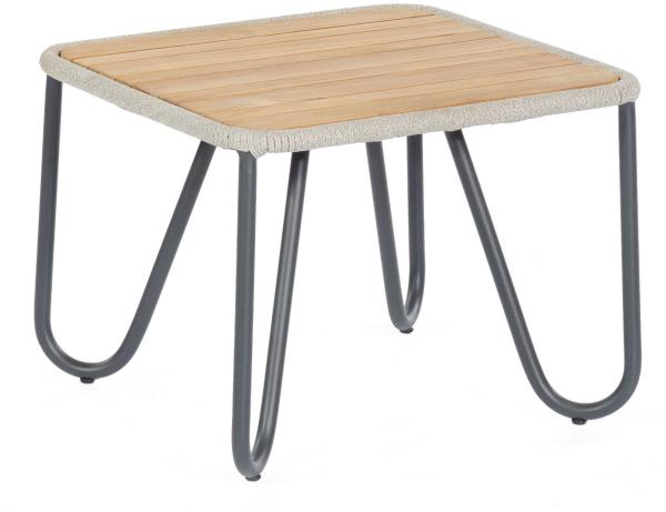 Sonnenpartner Loungetisch Charité 60x60 cm Alu/Teakholz/Polyrope silbergrau