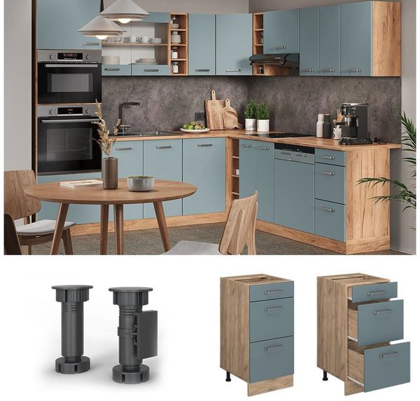 Küchenunterschrank R-Line Blau-Grau 40 cm mit Schubladen, ohne Arbeitsplatte Vicco Bild 2