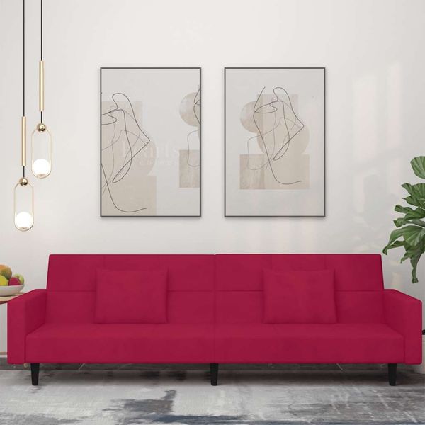 vidaXL Schlafsofa 2-Sitzer mit 2 Kissen Weinrot Samt 375820