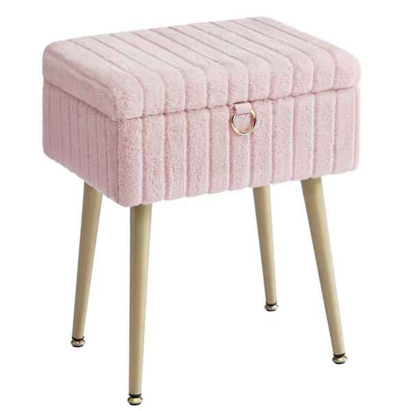 SONGMICS Schminktisch-Stuhl, Hocker mit Stauraum, Schminkhocker, Fußhocker, Metallbeine, gepolstert, verstellbare Füße, Wohnzimmer, Schlafzimmer, Ankleidezimmer, pastellrosa