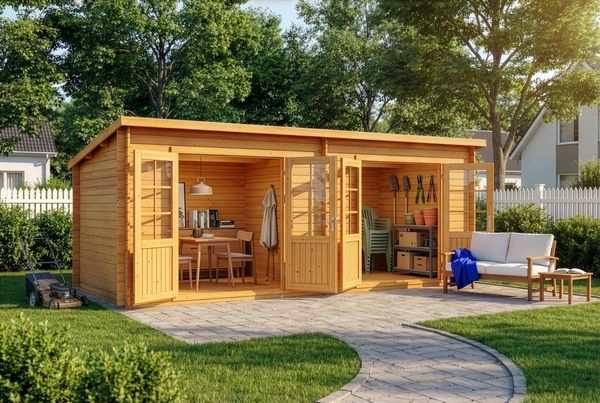 Alpholz Gartenhaus Maria Twin Gartenhaus aus Holz in Pinie Holzhaus mit 28 mm Wandstärke Blockbohlenhaus mit Montagematerial
