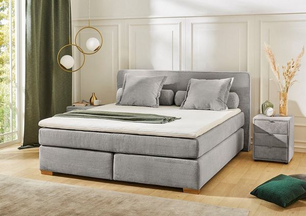 Boxspringbett ROMY Doppelbett als Polsterbett Grau Cord Optik 180x200 cm