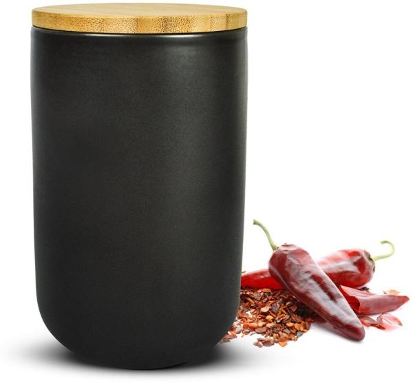 Schwarze Vorratsdose 800ml mit Holzdeckel Porzellan Vorratsbehälter Dose #5