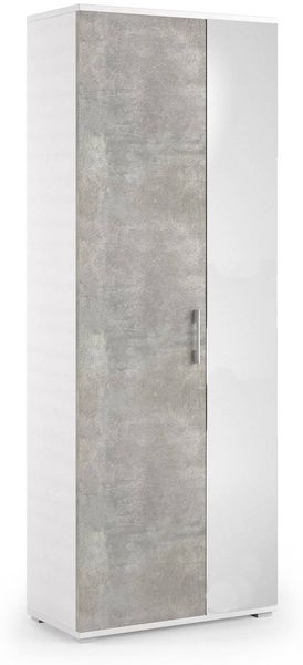 Dmora Schuhregal Eracle, Mehrzweck-Eingangsmöbel mit Spiegeltür, moderner Schuhschrank mit 6 Regalen, 100 % Made in Italy, 72 x 37 x 195 cm, Weiß und Zement,