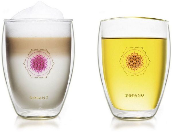 Creano Teeglas 2er-Set Thermo-Glas “Blume des Lebens”, 250ml, Borosilikatglas, 2-teilig