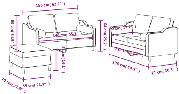 vidaXL 3-tlg. Sofagarnitur mit Kissen Creme Stoff 3201828 Bild 9