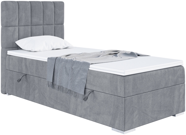 MEBLINI Boxspringbett LUKAS 80x200 cm mit Bettkasten - H4/Grau Samt Gepolstert Einzelbett mit Topper & Taschenfederkern-Matratze - 80x200 Links