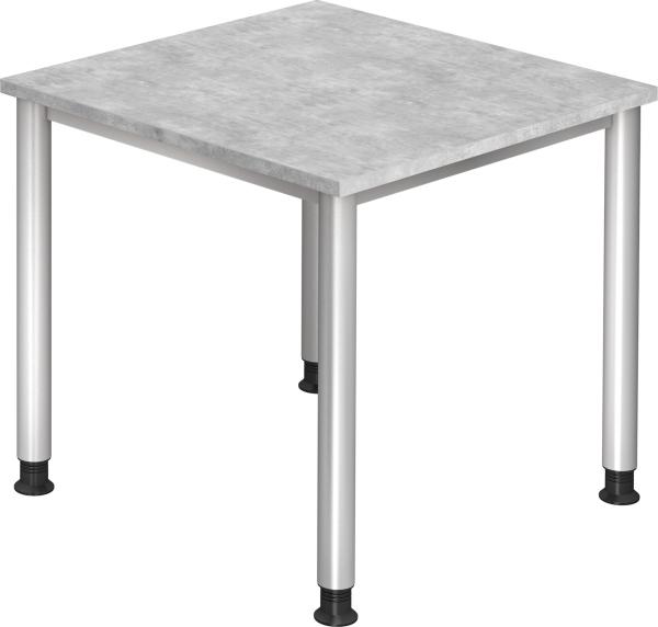 bümö höhenverstellbarer Schreibtisch H-Serie 80x80 cm in Beton, Gestell in Silber - PC Tisch klein für's Büro manuell höhenverstellbar, Computertisch verstellbar, HS-08-M