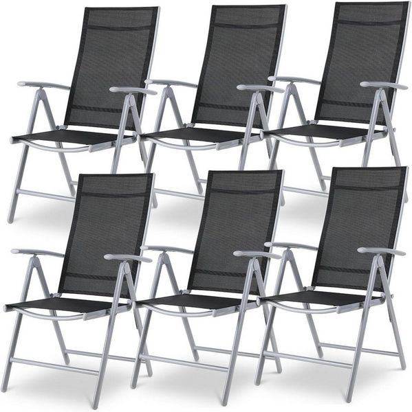 TLGREEN Gartenstuhl Hochlehner 6er Set, Aluminium Klappstuhl (mit 7-Fach Verstellbar Rückenlehne, Alu Balkonstuhl, Klappbar Campingstuhl, 6 St), Atmungsaktiv & Wetterfest