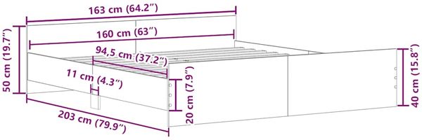 vidaXL Bettgestell mit Kopf- und Fußteil Sonoma-Eiche 160x200 cm 3203763 Bild 10