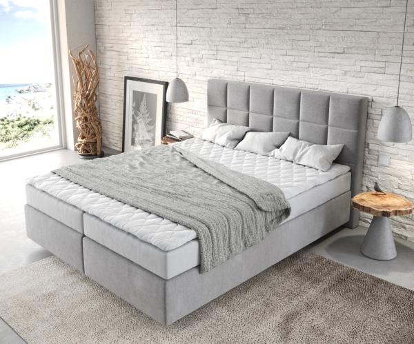 Boxspringbett Dream-Fine 160x200 cm Mikrofaser Grau mit Matratze und Topper