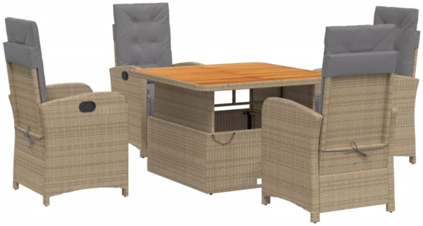 vidaXL 5-tlg. Garten-Essgruppe mit Kissen Beige Poly Rattan 3277366