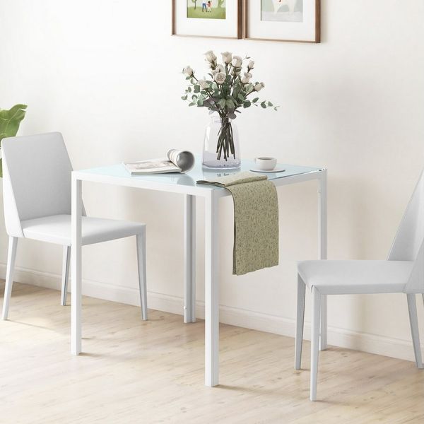 HOMCOM Esstisch für 4 Personen, aus Hartglas (Esszimmertisch, 1-St, Küchentisch), bis 80 kg belastbar, für Küche, Esszimmer, 75 x 75 x 75 cm, Weiß