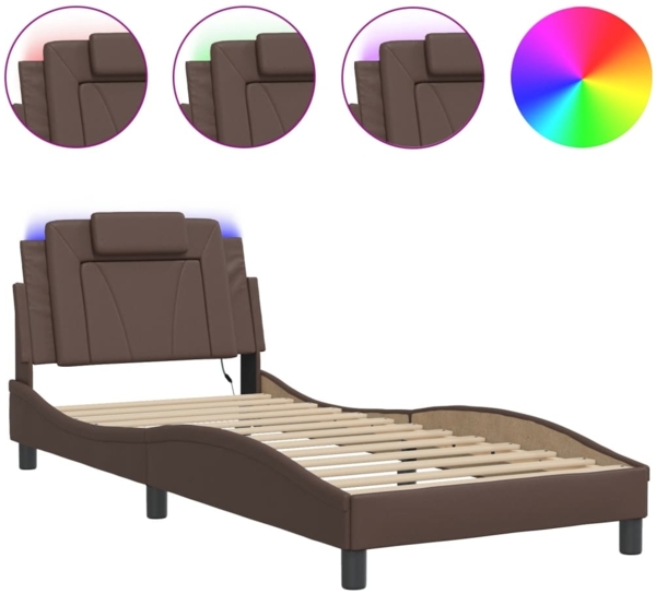 vidaXL Bettgestell "Viana" mit LED ohne Matratze Braun 90x200 cm Kunstleder 3213996