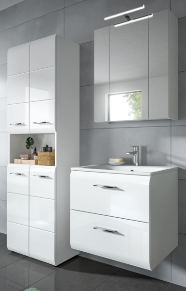 Badmöbel Set Cover in weiß Hochglanz 3-teilig 135 cm