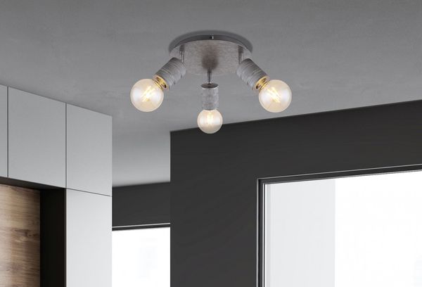 Deckenleuchte, Metall, Alu, Silber, 3 Flammig, D 28 cm