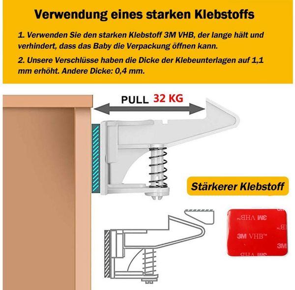 TUWENA Kindersicherung 12 Pack Kindersicherung Schrank, Unsichtbare Schranksicherung, Montage Ohne Bohren Und Schrauben, Schubladen Und Küchen Schranktüren