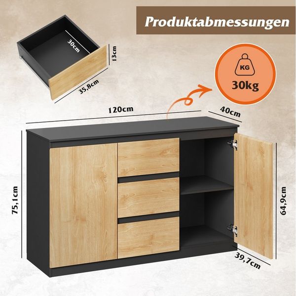 WLIVE Sideboard Kommode, Breite 80 cm, Sideboard mit 3 Schubladen & 1 Tür, (Packung, leise Schienen, viel Stauraum)