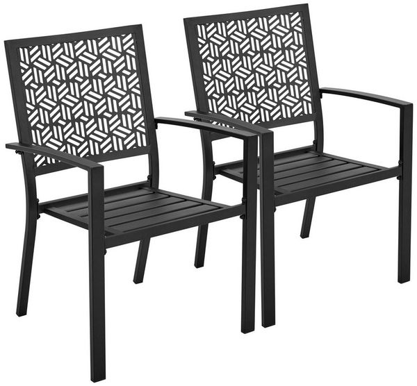 Yaheetech Gartenstuhl 2er-Set Esszimmerstuhl aus Metall, Outdoor Küchenstuhl Stapelbarer Armlehnstuhl für Außenbereich