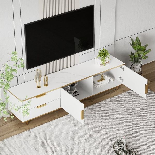 Furnishings Home TV-Schrank TV-Schrank Lowboard Metall Füße Length 175cm (1-St) goldene Griffe und Füße Weißes Modell Schwarzes Modell