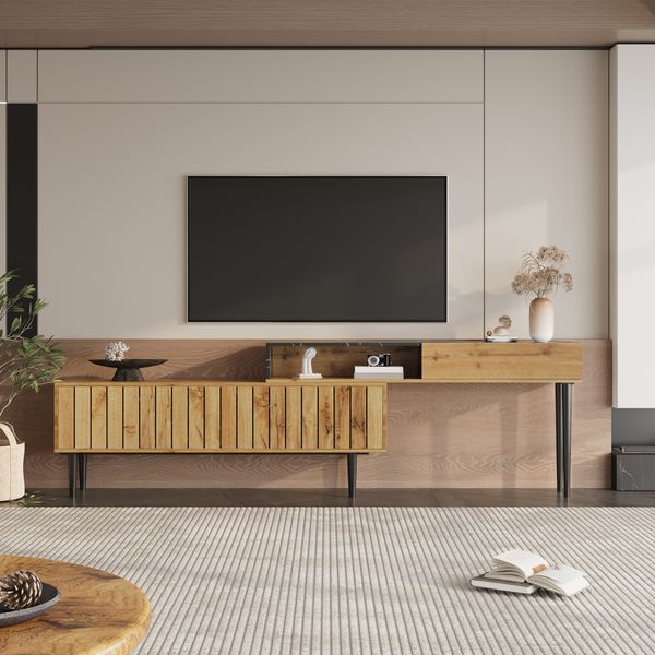 TV-Schrank im Marmor- und Holzmaserungsdesign aus MDF mit stabilen Eisenbeinen,58x30x129 cm