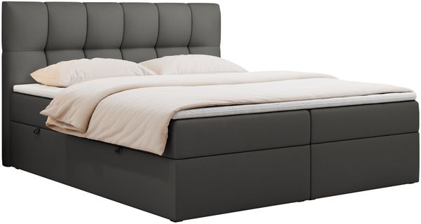 Boxspringbett mit Kopfteil und Topper, Doppelbett - RICO - 160x200cm - Grau Kunstleder - H4 Bild 3