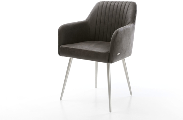 Esszimmerstuhl Greg-Flex Mikrofaser Anthrazit Vintage 4-Fuß konisch Edelstahl Taschenfederkern