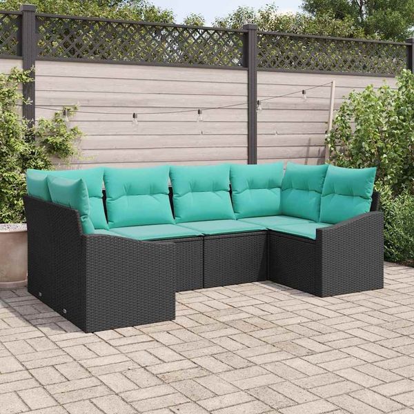 vidaXL Sofa Set mit Kissen 6 pcs Schwarz Poly-Rattan 3346866