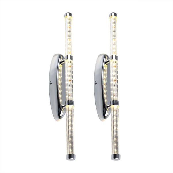 2er Set LED Wandleuchte, Röhrenförmig, Chrom, klar, H 50 cm