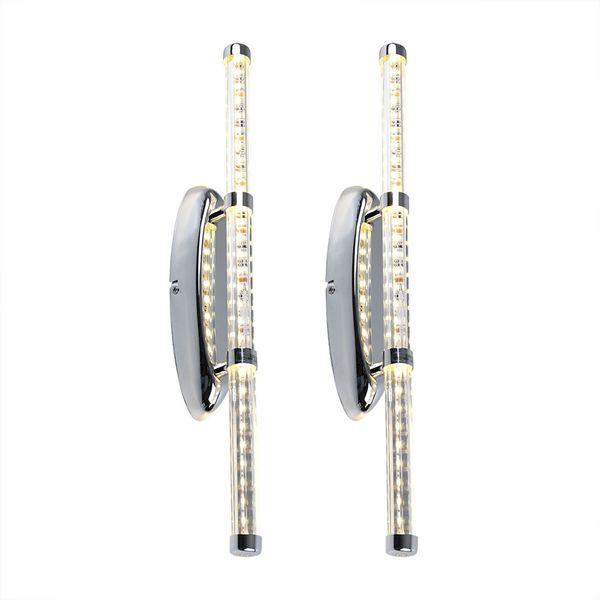 2er Set LED Wandleuchte, Röhrenförmig, Chrom, klar, H 50 cm
