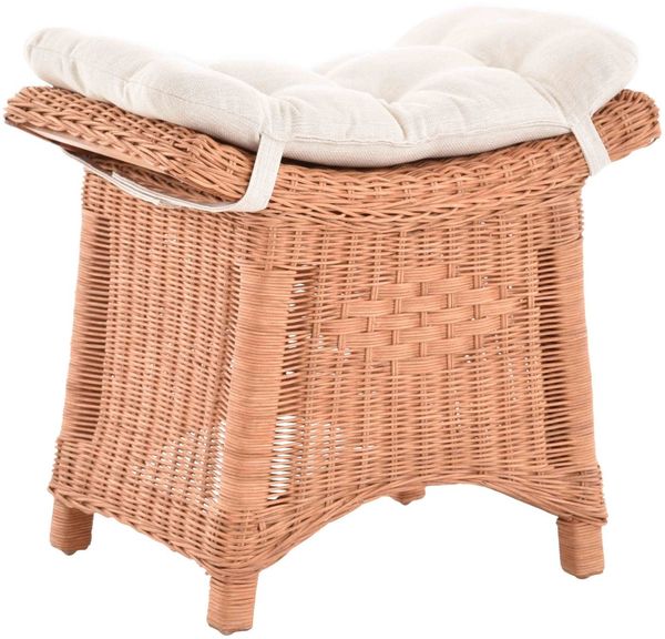 Krines Home Sitzhocker Fußhocker Stabiler Sitz-Hocker/Schemel aus echtem Rattan mit Kissen