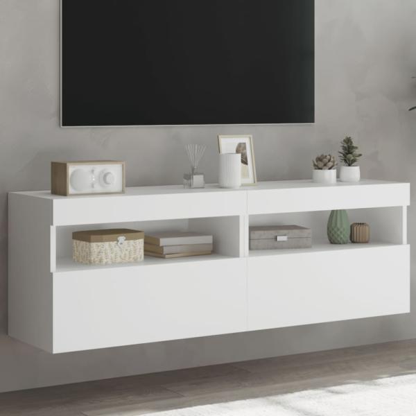 vidaXL TV-Wandschränke mit LED-Leuchten 2 Stk. Weiß 60x30x40 cm 837184