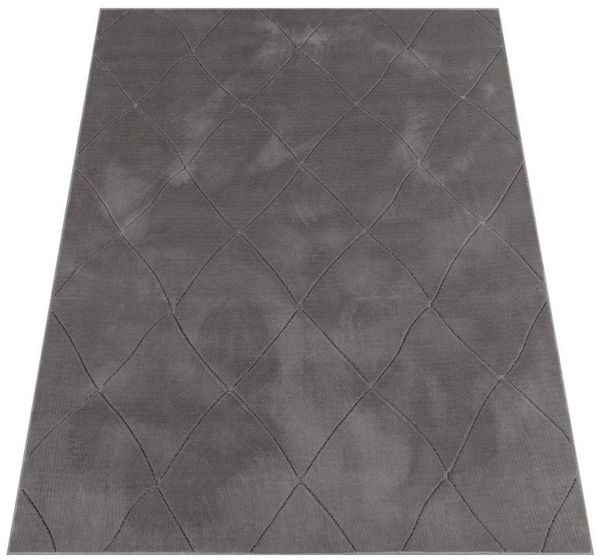 KADIMA DESIGN Teppich waschmaschinenwaschbar Unifarben Struktur Rauten Waschbarer Teppich, Läufer, Höhe: 14 mm, Florhöhe: 10 mm, 100% Polyester, Läufer, 60x100cm, Anthrazit