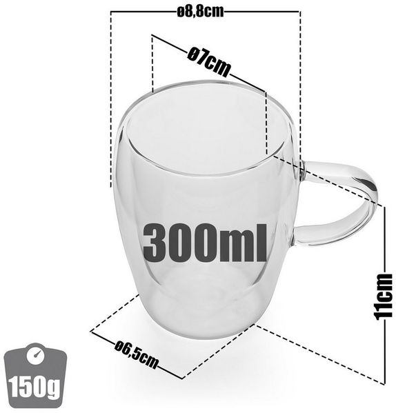 BigDean 6 Stück doppelwandige Latte Macchiato Gläser mit Henkel 300 ml Teetasse Thermogläser Teegläser Kaffeegläser in Geschenkverpackung
