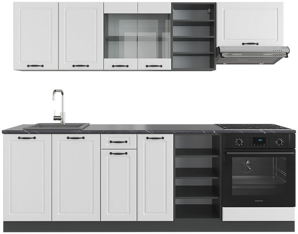 Küchenzeile R-Line Weiß Landhaus/Anthrazit 240 cm ohne Arbeitsplatte Vicco
