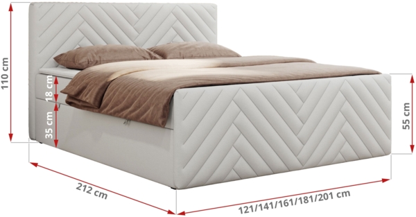 Boxspringbett mit zwei Bettkästen, 7 Härtezonen Multipocket-Matratzen, dekoratives Kopfteil und Front, Doppelbett - PARIS DUO - 120 x 200 cm - Weiß Kunstleder - H4 Bild 5