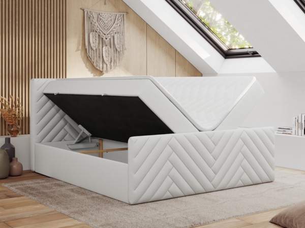 Boxspringbett mit zwei Bettkästen, 7 Härtezonen Multipocket-Matratzen, dekoratives Kopfteil und Front, Doppelbett - PARIS DUO - 120 x 200 cm - Weiß Kunstleder - H4 Bild 3