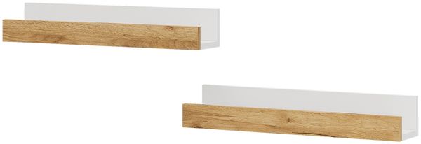Wandregal Tomy Weiß/Goldkraft Eiche 60 x 10 cm 2er Set Vicco