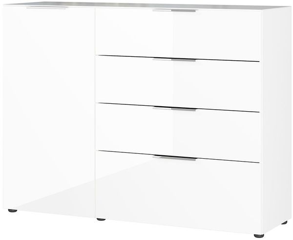 Sideboard Owingen / Oakland, Glas, Holzwerkstoff, Weiß, 134 x 102 x 42 cm