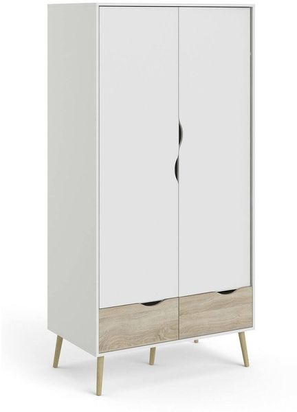 Dmora Kleiderschrank 2 Türen Archilllo, Schlafzimmermöbel, Schrank, Garderobe, 99x58 h200 cm, Weiß und Eiche
