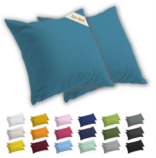 Lavea Kissenbezug 2er Set Kissenhülle Jersey, 100% Baumwolle, Kissenbezüge, (2 Stück), allergikerfreundlich - sicherer YKK-Reißverschluss - waschbar 60°C