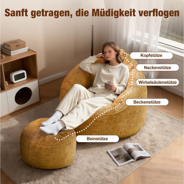 Lexzurn Sitzsack Sitzsack Lazy Sofa Gaming Sitzsack mit Hocker, Sitz Sack mit (Granularer-MemorySchwamm Füllung, Lounge Sessel, Lounge Stuhl, Weich und Formstabil), Couch für Erwachsene und Kinder, für Schlafzimmer, Büro und Wohnzimmer