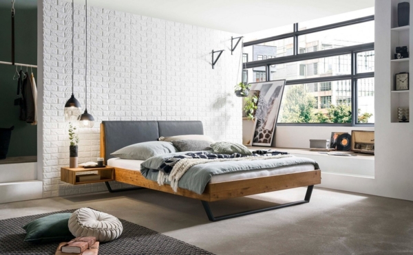 Hasena pronto - Wood Pietro Massivholzbett 160x200 Wildeiche natur, geölt 336-Kul smoke