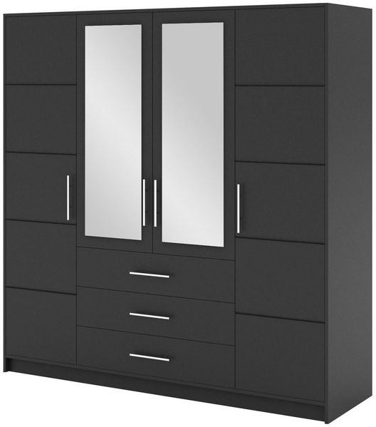 Compleo Kleiderschrank mit 3 Schubladen und Spiegel, viertürig ALEX praktisch und funktional